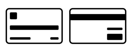 Minimalist credit card icon set. Front and back view of banking card symbol. illustration for finance, payment, shopping, and digital transactions. Black and white outline design vector