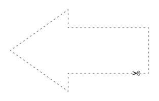 scissors on dashed line arrow shape, dash line and scissors, dash outline and scissors vector