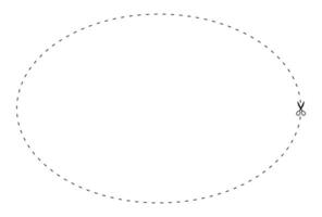 scissors on dashed line oval shape, dash line and scissors, dash outline and scissors vector