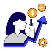 A flat design icon of financial growth chart vector