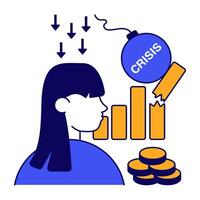 Conceptual flat design icon of crisis analytics vector
