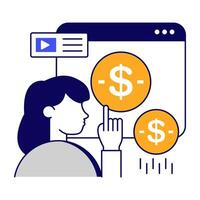 Dollar coins over webpage, concept of investment website icon vector