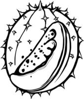 Striking Line Art Illustration Of A Spiky Kiwano Melon Partially Sliced Revealing Its Unique Interi vector