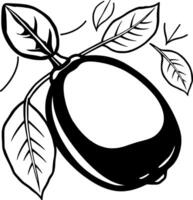 Illustration Of A Single Dark Plum With Leaves vector