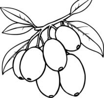 Line Drawing Of A Branch With Several Oval-Shaped Berries And Leaves vector