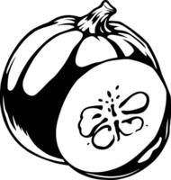A Halved Pumpkin Black And White Line Art Illustration Of A Gourd Showing Seed Detail And Textu vector