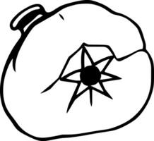 A Simple Line Drawing Of A Broken Round Object With A Starburst Design Inside vector