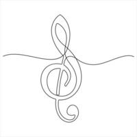 Treble clef music drawing in one continuous line isolated sketch illustration vector