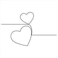 Two Hearts in continuous line art drawing illustartion vector
