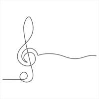 Treble clef music continuous oneline drawing outline style illustration vector