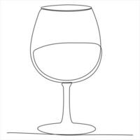 Wine glass drawing with one continuous line drawing illustration vector