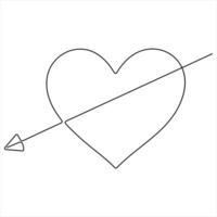 Love heart arrow oneline continuous line drawing illustration vector