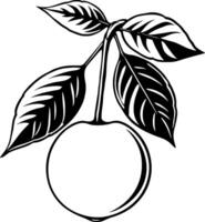 A Single Fruit With Leaves black outline vector