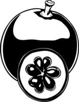 Stylized Illustration Of A Single Jabuticaba Fruit Whole And Halved Showing Its Unique Internal Str vector