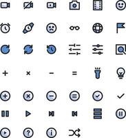 Collection of various icons related to media, symbols, and interface elements vector