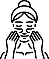 A girl putting eye patches, linear style icon vector