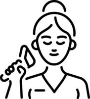 A linear style icon showing a girl using gua sha vector