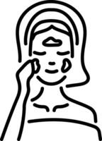 A line style icon showing a girl doing skincare vector