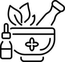 A mortar pestle depicting phytotherapy, line style icon vector