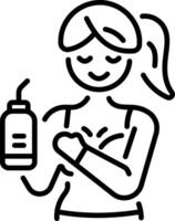 A girl applying lotion, linear style icon vector