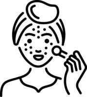 A line icon showing a character using derma roller on her face vector