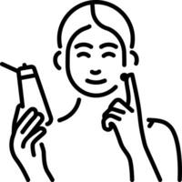 A girl applying body lotion, linear style icon vector