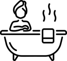 A character taking hot bath, linear icon vector
