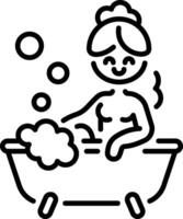 A character taking bubble bath, line icon vector