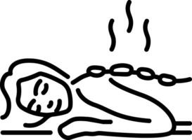 A character taking stone massage, linear style icon vector