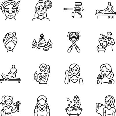 Bundle of Linear Style Beauty Treatment Icons