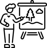A character doing canvas painting, line icon vector