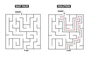 Easy Maze Puzzle with Solution for Kids Simple Printable Activity Game vector