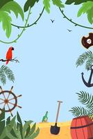 Tropical Frame with Pirate Elements Background. vector