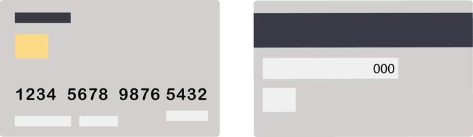 Simple credit card illustration. Plastic bank card from both front and back sides. Electronic money, finance tool with security chip, magnetic stripe, abstract data. Flat hand drawn illustration. vector