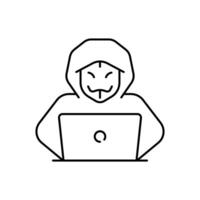 Hacker icon. Computer hacker with laptop icon. Spy agent symbol, logo, illustration, editable stroke vector