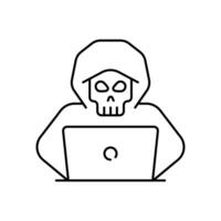 Hacker outline icon. Hacker with hoodie and a laptop. Cyber, computer crime and virus icon. vector