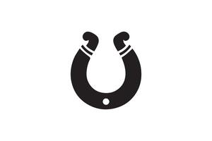 A black and white horseshoe icon on a white background vector