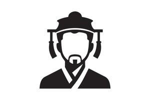 A black and white illustration of a man in a hat vector