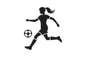 A silhouette of a woman kicking a soccer ball vector