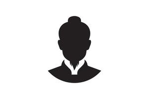 A man with a bun in his hair is shown in a black silhouette vector