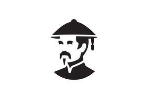 A black and white logo of a man with a hat vector