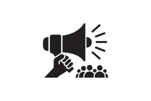 A hand holding a megaphone and pointing to a group of people vector