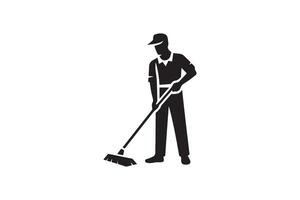 A man is sweeping the floor with a broom vector