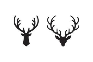 Deer head icon set, black and white illustration vector