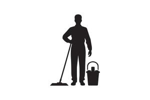 Silhouette of a man with a mop and bucket vector