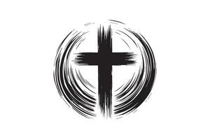 A cross is drawn in black ink on a white background vector