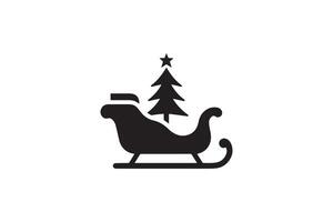 A black and white illustration of a sleigh with a tree on it vector