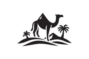 A camel and palm trees in the desert vector