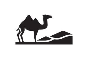 A camel is standing on a hill with a mountain in the background vector
