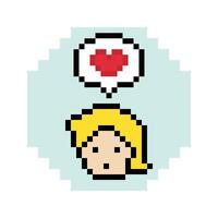 Character 8bit of man male or boy and happy heart enjoy in love like pixel design. vector